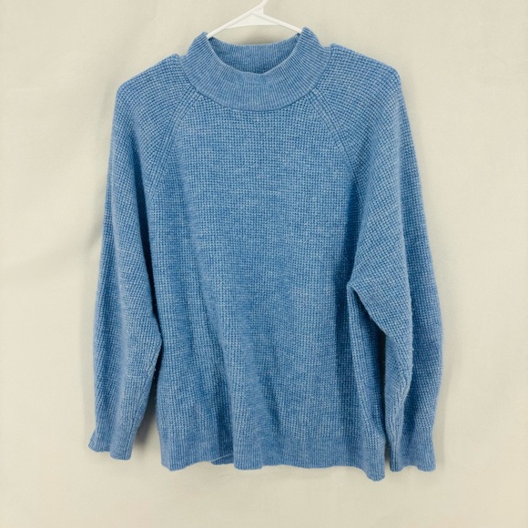 Gap women’s small Waffle-Knit Mockneck Sweater Blue Soft Cozy boxy pullover - Picture 3 of 11